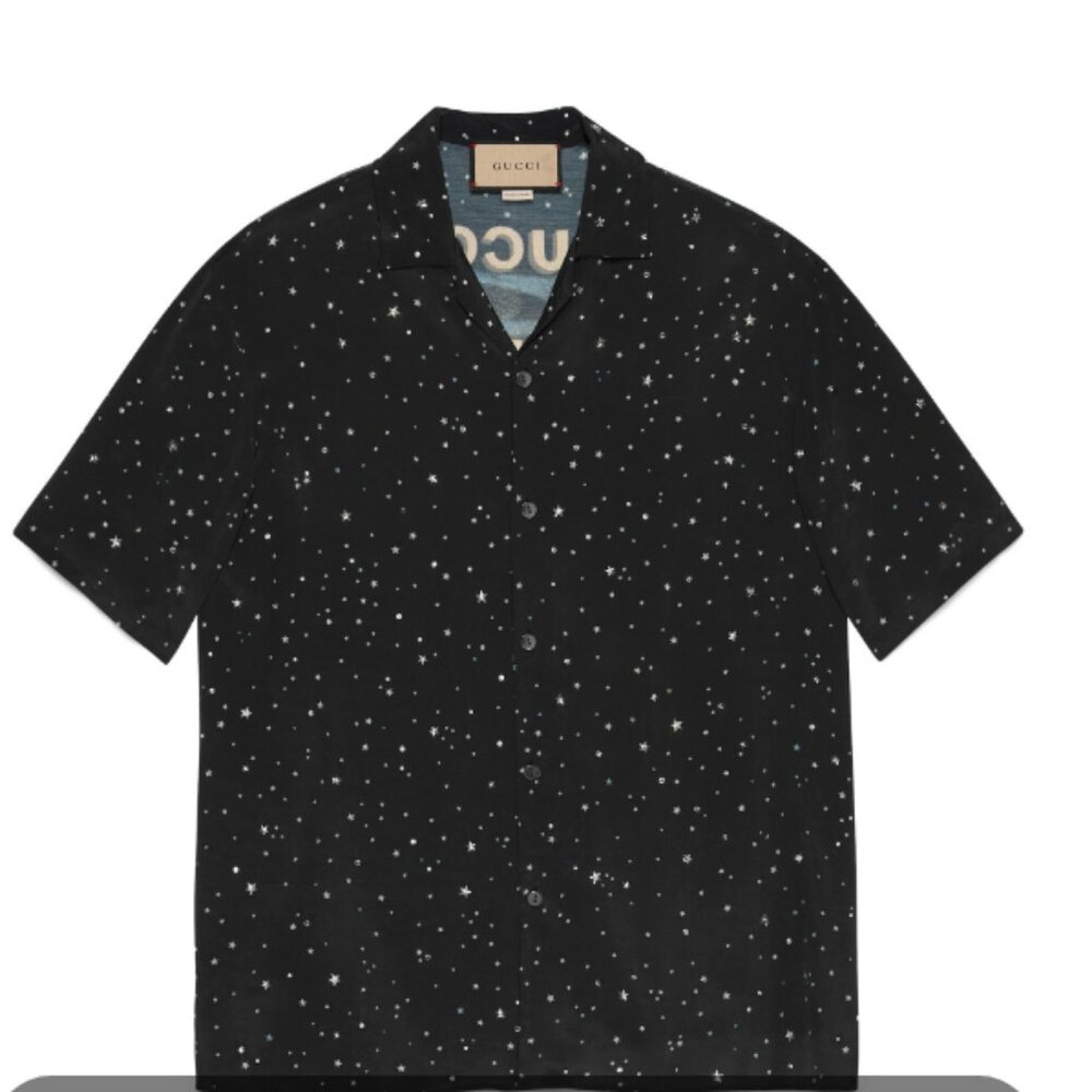 GUCCI ' Universal' Crystal Bowling Shirt In Black